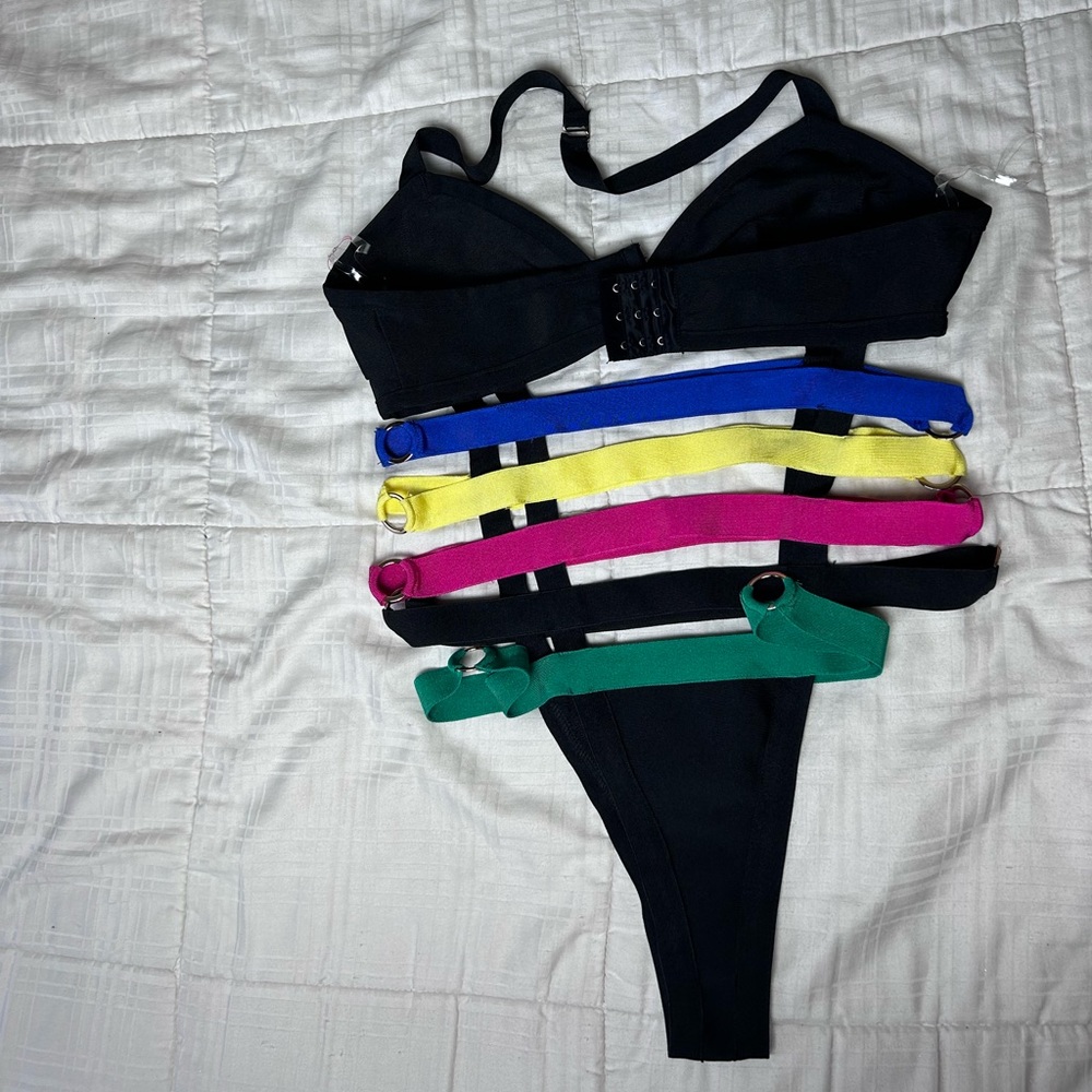 fashion nova black cut out stap sexy one piece thong swim suit new